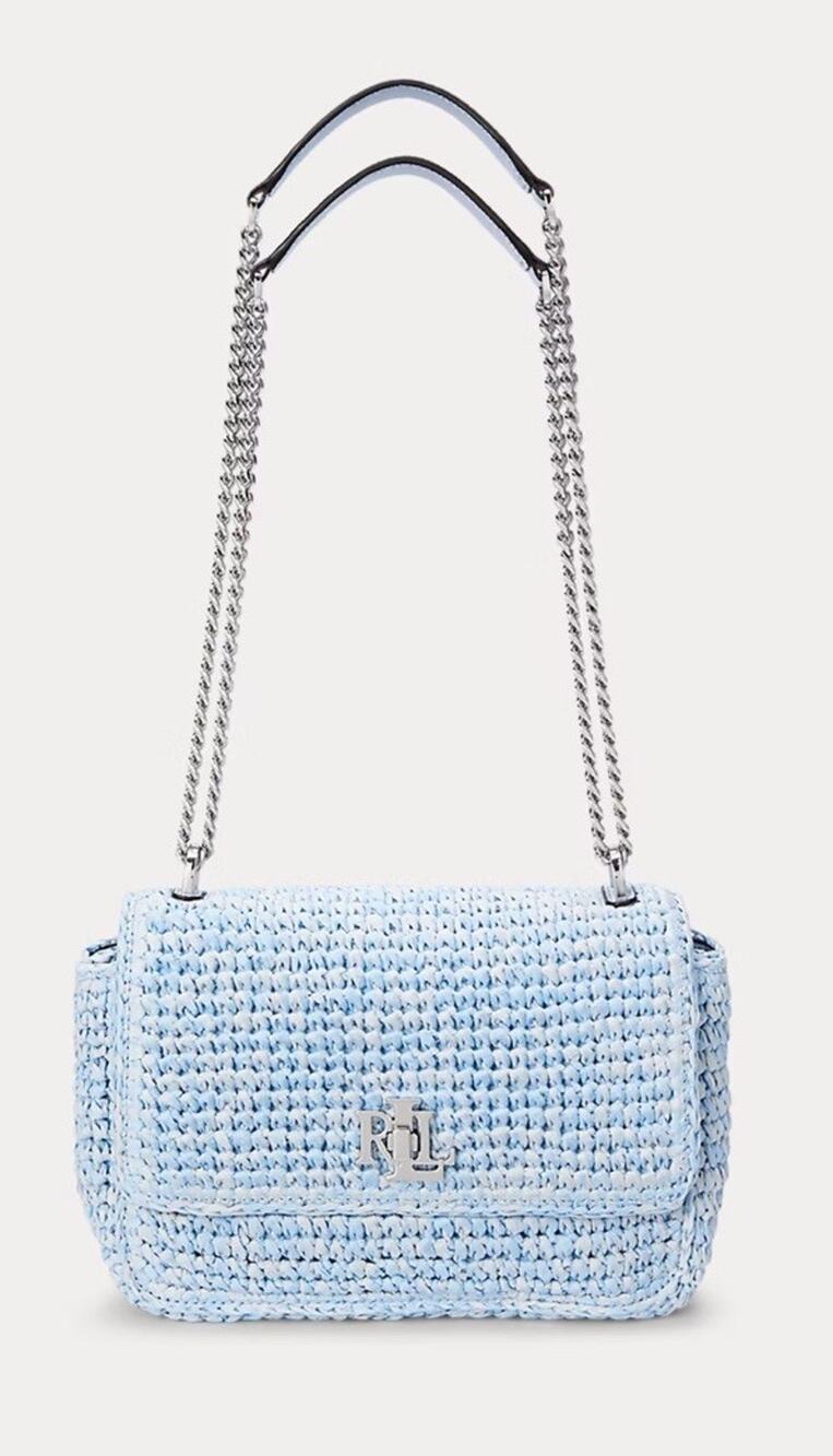 NWT Ralph Lauren Mélange Woven Straw Medium Sophee Bag Blue $350